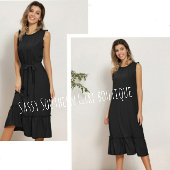 🆕⭐ Black ruffle hem sleeveless midi dress - Picture 2 of 7